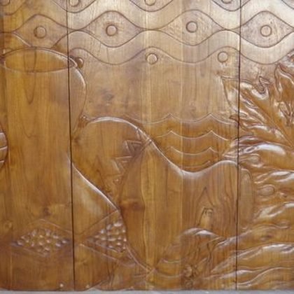 Deeply carved timber panel, Keauhou Bay Residence, Hawaii Island